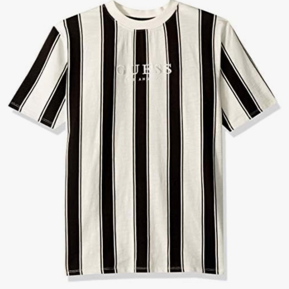 🎆Guess Men's Short Sleeve Walden Stripe Crew Neck Shirt Scuffy